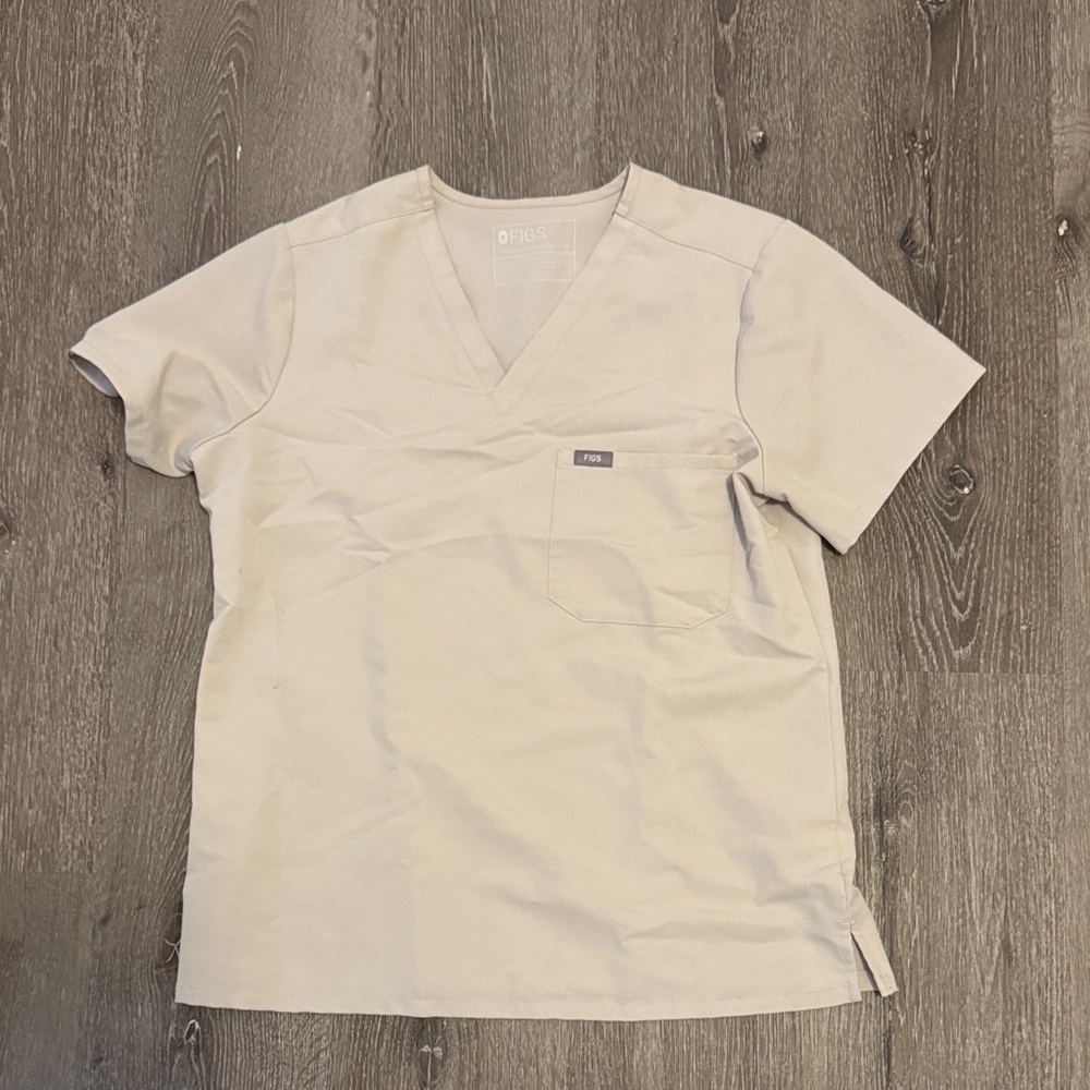 Women’s Figs Beige V-Neck Scrub Top